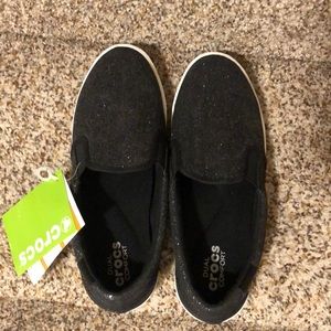 Crocs Black Shimmer Citilane Slip Ons NWT